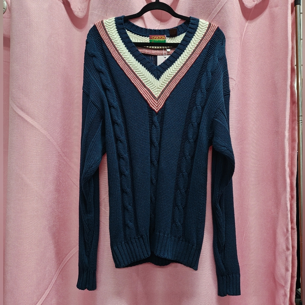 Oakton Vintage Blue V-Neck Sweater Sz. Med